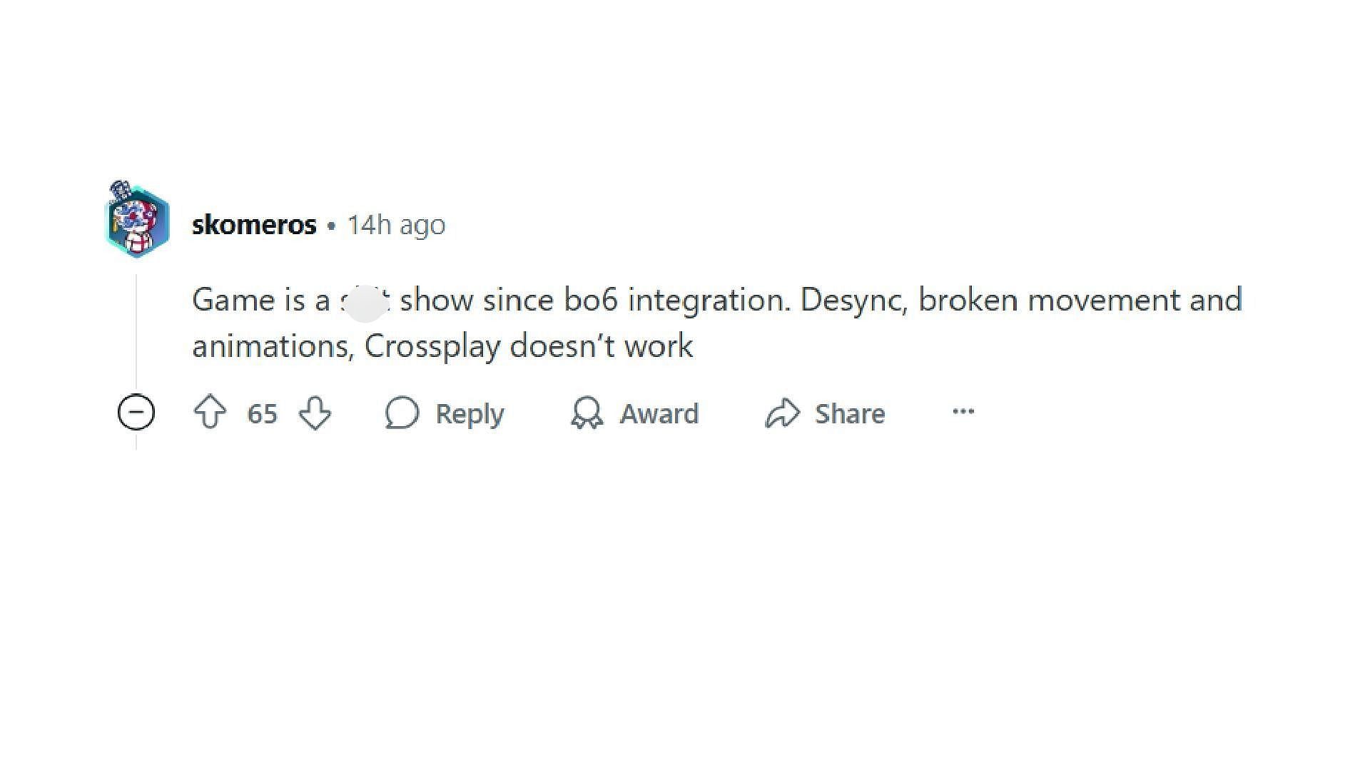 User criticizing B06 for the integration with Warzone (Image via Reddit)